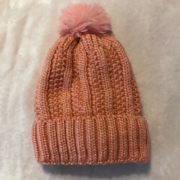 Melon and metallic threads Knit Fur Hat Beanie and Scarf 2 items Set NWOT - Picture 2 of 5